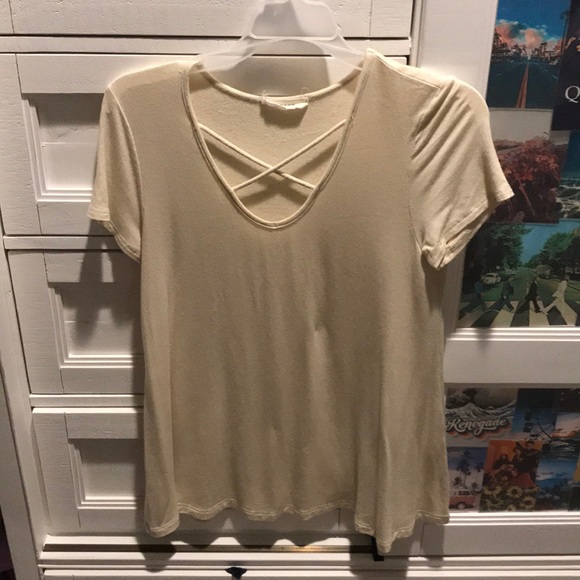 beige cross neck tee - Picture 4 of 5